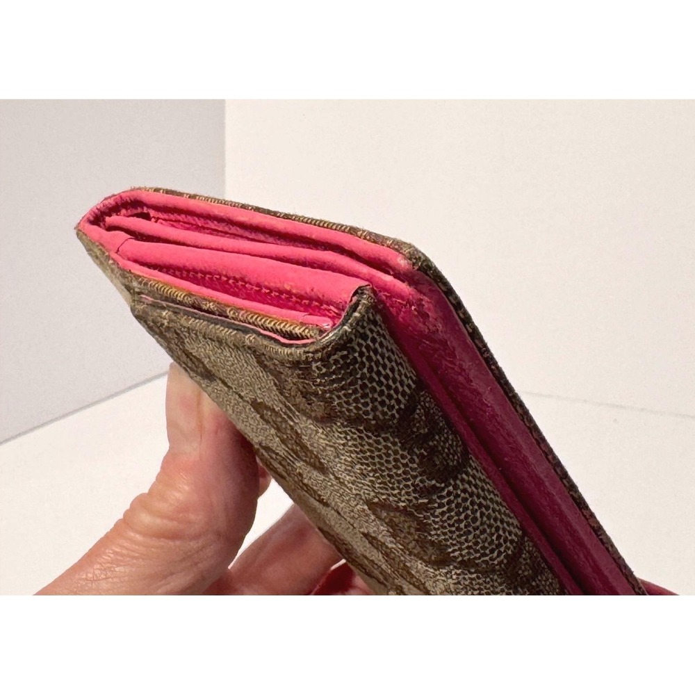 Gucci Eclipse long wallet tri fold w/ gold snap close brown canvas & pinkleather - Picture 13 of 14